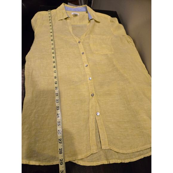 Sigrid Olsen Linen Button Down Shirt Yellow Coastal Preppy Pocket Long Sleeve SM - Picture 8 of 9
